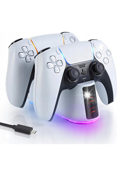 NO BRAND Stație de încărcare pentru controlere PS5 - RGB, Încărcător dublu