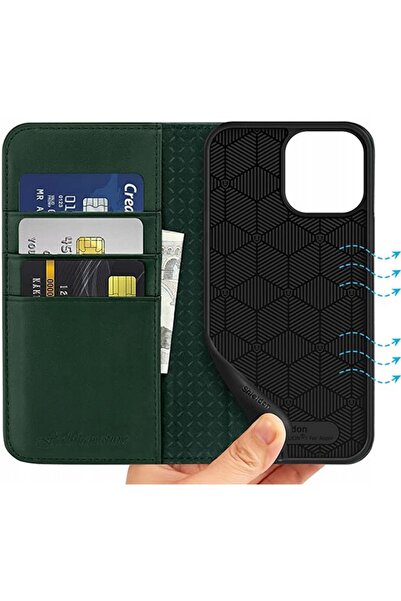 NO BRAND Shieldon Husă tip carte din piele naturală pentru iPhone 13 Pro Max ...