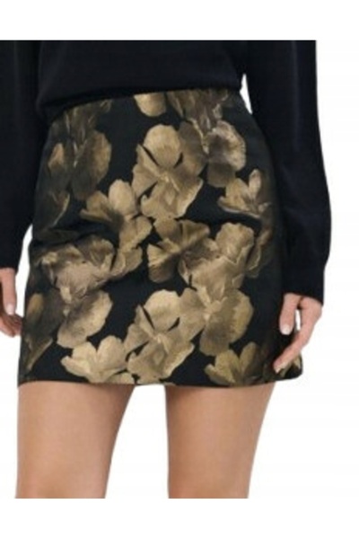 NO BRAND Fustă mini negru-auriu cu imprimeu floral, fermoar clasic, Mohito 34