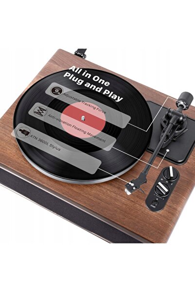 NO BRAND Gramofon Bluetooth 33/45 RPM cu difuzoare încorporate și preamplific...