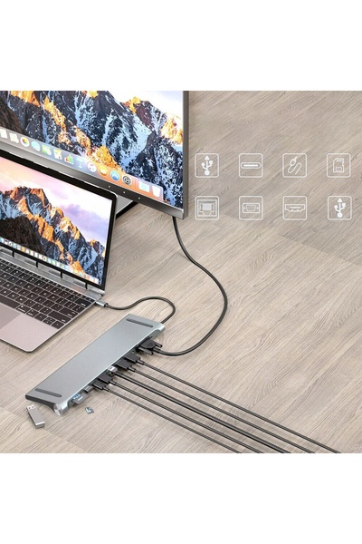 NO BRAND 12 în 1 Hub USB-C Stație USB 3.0 USB 2.0 VGA HDMI 4K SD TF
