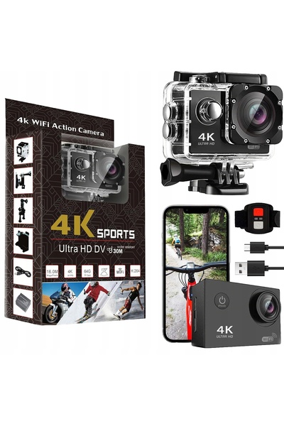 NO BRAND CAMERĂ SPORTIVĂ 4K UHD CU WIFI, REZISTENTĂ LA APĂ, NEGRU, 30 M, 20 MP