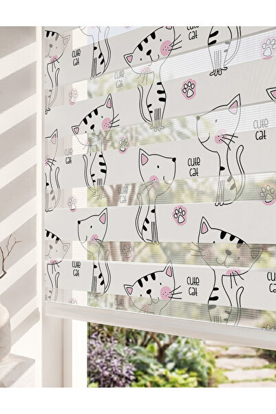 AD Home Sevimli Kediler ve Patiler Dijital Baskılı Bebek Çocuk Odası Zebra Perde