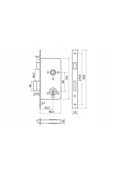 NO BRAND Broască de poartă cu morteză 90/63,5 N/Key Lacquer Stânga