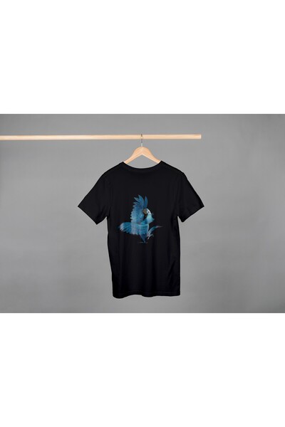 Noname Tricou Unisex Bumbac Premium Casual " Papagal albastru " Inscriptie
