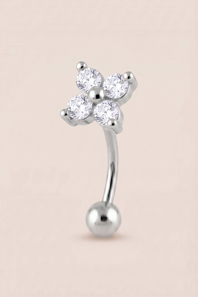 Hetra Gümüş Renkli Cerrahi Çelik 4 Zirkon Taşlı Rook Piercing - Daith, Vertic...