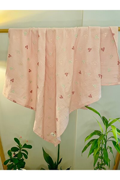 Parlova Pink Love, nakışlı, çok amaçlı müslin örtü, %100 pamuk, 90x120cm