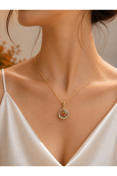 charmove ile kendinizi şımartın Gold Color Zircon Stone Steel Necklace with R...