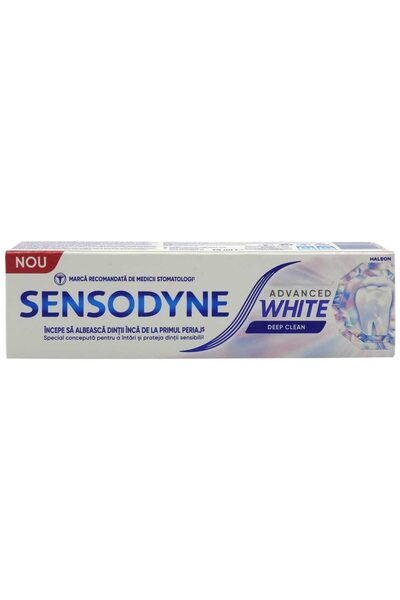 Sensodyne Паста за зъби Sensodyne, 75 мл, Усъвършенствана бяла, Дълбоко почис...