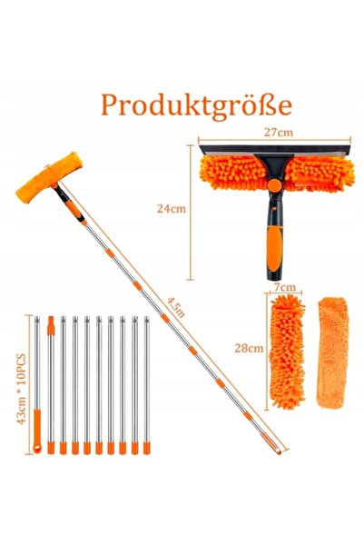 NO BRAND 4,5m curățător telescopic de geamuri 2 în 1 cu racletă din silicon +...