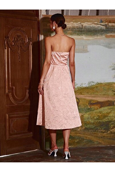 NO BRAND Rochie de cocktail din satin jacard roz, fără bretele, Sollinary m