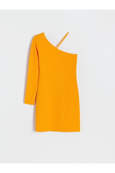 NO BRAND Rochie mini portocalie cu un singur umăr, clasică, uni, Reserve L