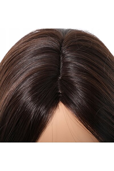 NO BRAND Perucă de damă, păr lung maro mixt cu breton, 24 inch