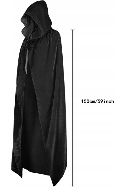 NO BRAND Pelerină neagră cu glugă 180 cm Accesoriu universal pentru costum