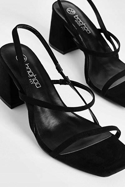 NO BRAND Pantofi negri Sandale Papuci Sadałki cu toc bloc Eco Suede Boohoo 41