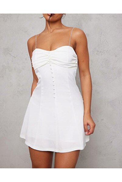 NO BRAND Rochie mini din satin alb cu bretele și decupaj Jetty, Prettylittlet...