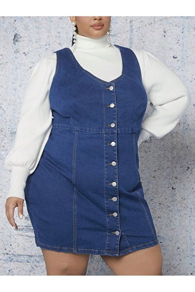NO BRAND Rochie din denim albastră cu bretele late, tip creion, Shein 64/66