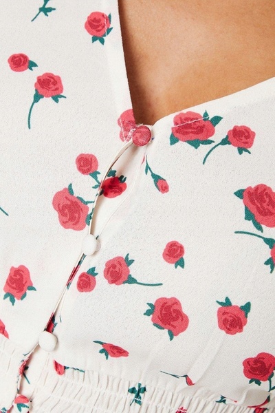 NO BRAND Rochie bej Midaxi cu mânecă scurtă, cu imprimeu trandafiri, Dorothy ...
