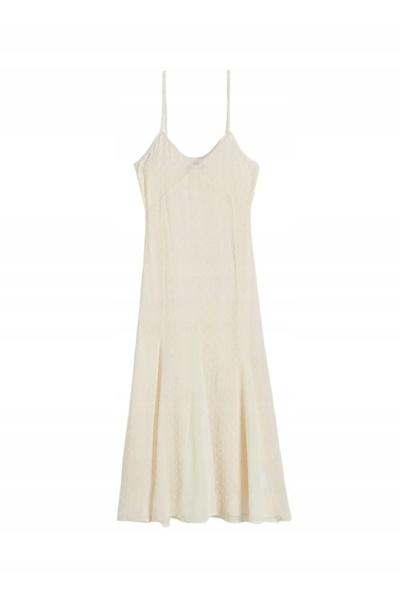 NO BRAND Rochie maxi ecru cu bretele, textură simplă, clasică, decentă, m. M