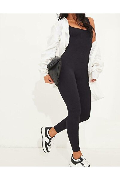 NO BRAND Salopetă elastică neagră cu dungi și bretele PRETTYLITTLETHING XS