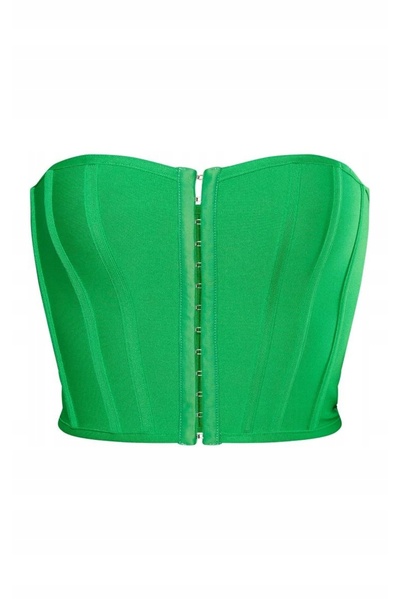 NO BRAND Top corset verde Prettylittlething, fără bretele, cu închidere cu ag...