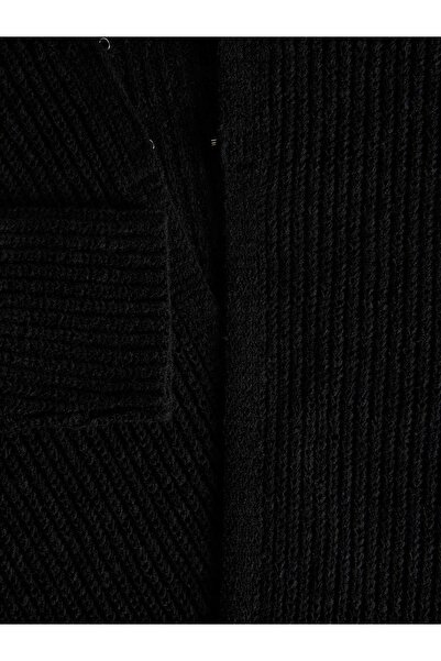 NO BRAND Cardigan lung tricotat, negru, clasic, cu broderie simplă, mărimea S