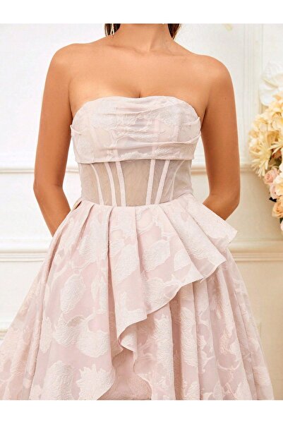 NO BRAND Rochie de cocktail maxi roz asimetrică cu umerii goi Shein 34