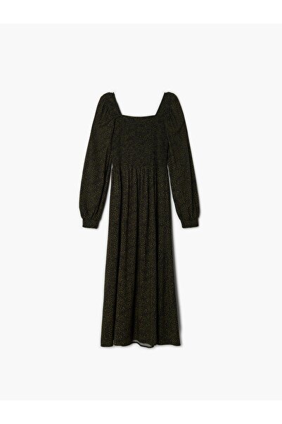 NO BRAND Rochie Midaxi din Vâscoză Negru-Verde cu Mânecă Lungă, Model Centke,...