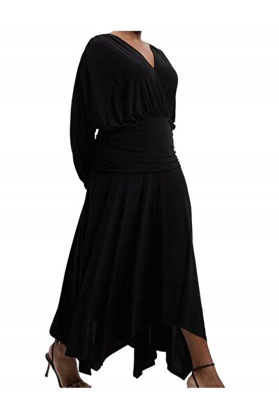 NO BRAND Rochie maxi neagră asimetrică cu mânecă lungă, netedă, Karen Millen,...