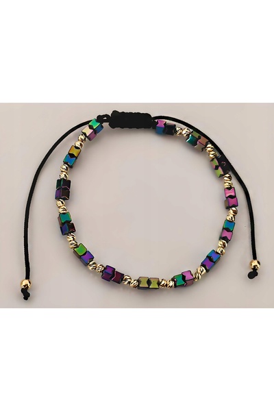 NO BRAND Brățară de aur 585 cu mărgele de diamant și pătrate colorate 14kt