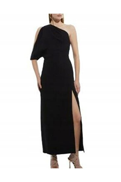 NO BRAND Rochie maxi neagră, uni, cu decolteu asimetric și șliț, Karen Millen 38