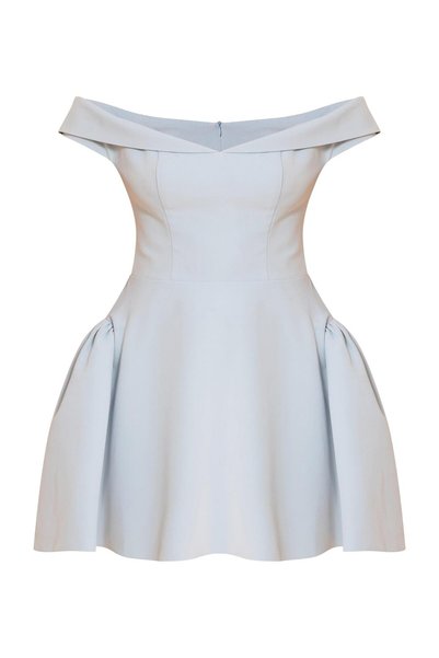 NO BRAND Rochie mini evazată simplă, impecabilă, albastru cielui, Carmen, Pre...