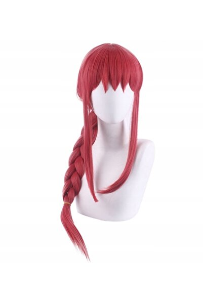 NO BRAND Perucă de damă, coadă roșie împletită cu breton, sintetică, 70 cm