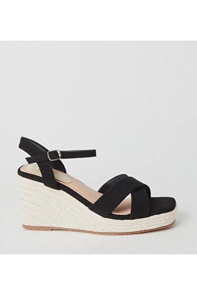 NO BRAND Sandale negre cu platformă, tip espadrille, din imitație de piele în...