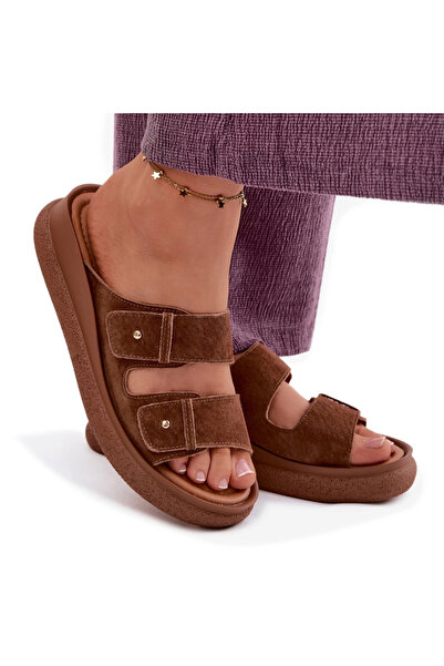 Vinceza Sandale de damă cu platformă din piele întoarsă 66916 Camel 40