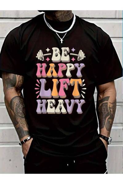 4CR تي شيرت قطني 100% بتصميم 'Be Happy' لرفع الأثقال وكمال الأجسام، قميص تحفي...