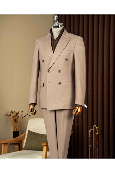 TerziAdemAltun Slim Fit Men's Double-Breasted Pointed Collar Jacket Pants Sui...