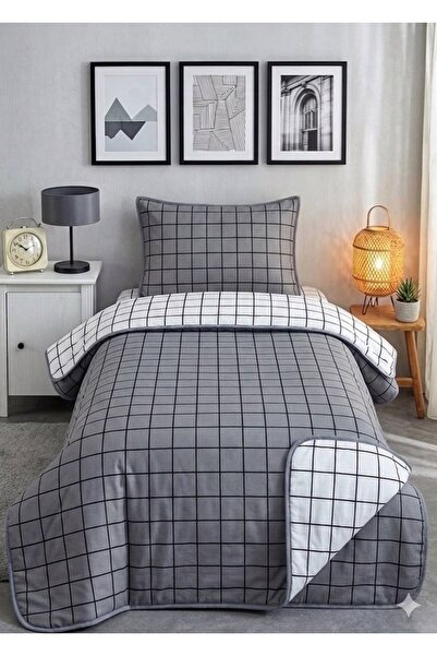 carwen home tekstil White&Smoked Square Double-Sided Single Bed Quilted Bedsp...
