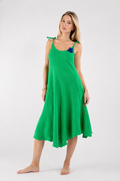 pintiorg Women's Muslin Oversize V-Neck Cut Single Size Summer Dress