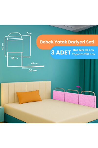 MİRALAY New Generation Bed Barrier 50X40 cm Pink (3 Pieces) - Painted