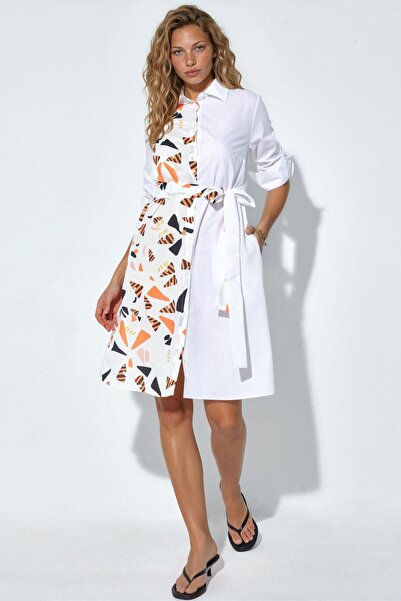 Hiccup Msn Patterned Mini Shirt Dress with Tie Detail