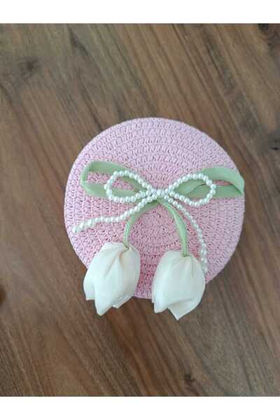 EdButikModa Girl's Mini Round Tulip Figured Straw Crossbody Bag |   Pearl Bow...