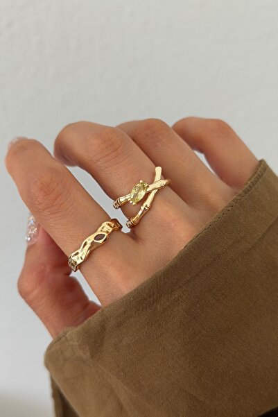 Lavian Accessories 2’li Yeşil Taşlı Finn Yüzük Seti (AYARLANABİLİR)