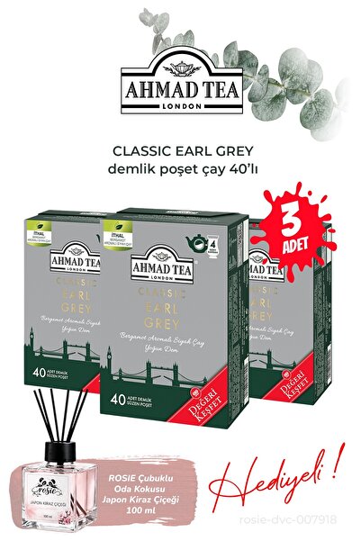 Ahmad Tea 3 Packs of 40 Classic Earl Grey Teapot Tea Bags 80 g and Room Fragr...