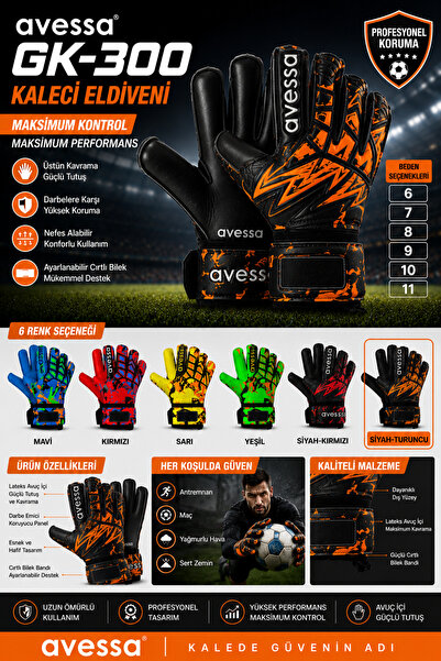 Tosima GK-300 Profesyonel Kaleci Eldiveni Latex Avuç İçi Futbol Kaleci Eldive...