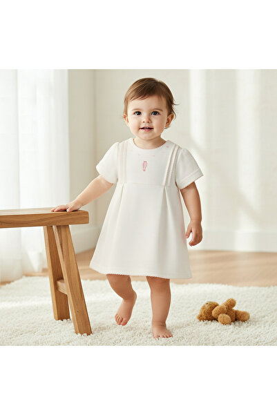 giggles Round Neck Short Sleeves A-line Dress with Embroidery