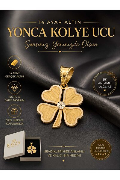 RAVZA KUYUMCULUK 14 ayar ZETİNA desenli 4 yapraklı yonca kolye ucu Premium 1,...