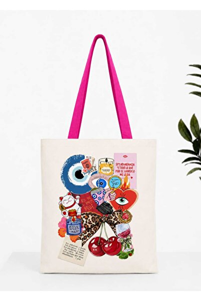 Juniper CANVAS PLAJ ÇANTASI İÇ ÇEPLİ FUŞYA SAPLI plaj ve günlük kullanım