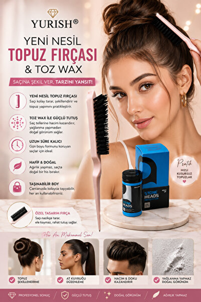 YURISH Yeni Nesil Topuz Fırçası & Ultra Tutuculu Toz Wax