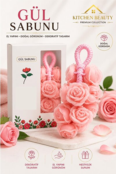 Kitchen Beauty Pembe Gül Şekilli Dekoratif Sabun | Doğal İçerikli Kokulu Askı...